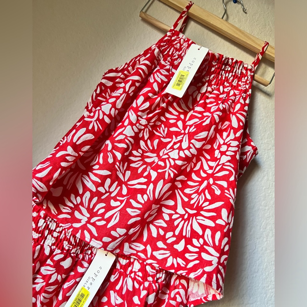 Floral Red and White Shirt & Skirt 2pc